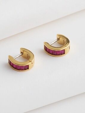 Madewell Demi-Fine Baguette Crystal Huggie Earrings 14K Gold Sterling Silver